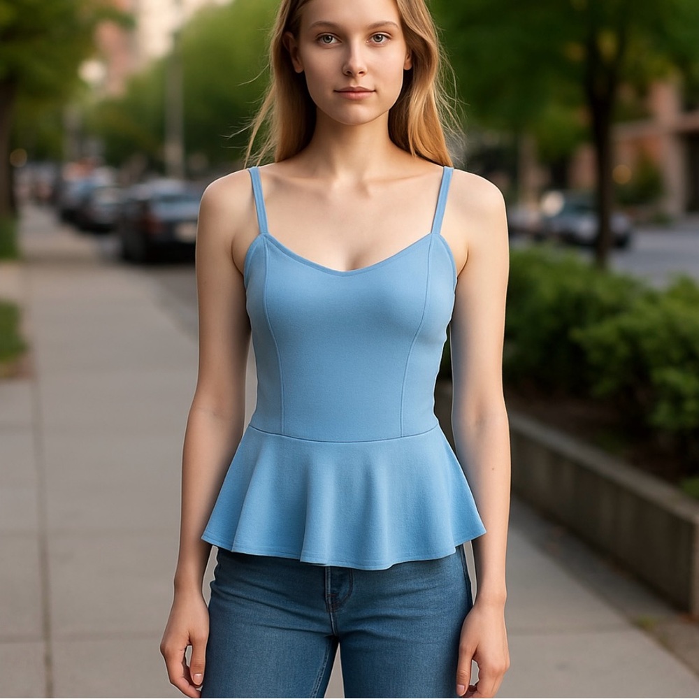 Doublju Blue Sleeveless Peplum top size XL NWTags